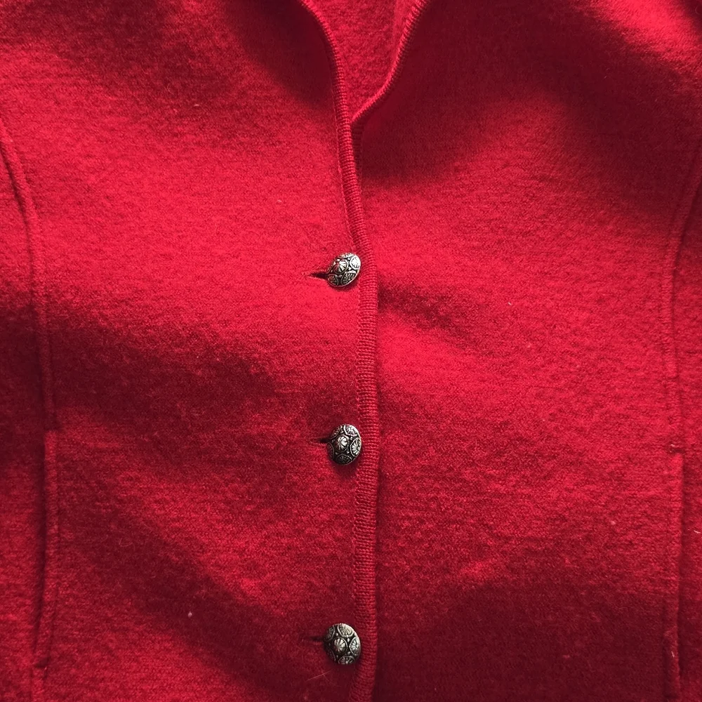 Dean Of Scotland 100% Wool Red Sweater Coat Size Medium - Picture 3 of 12